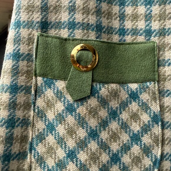 Vintage Wool Suede Green Sleeveless Checkered Pullover Vest Plaid Womens S/M - Picture 8 of 14
